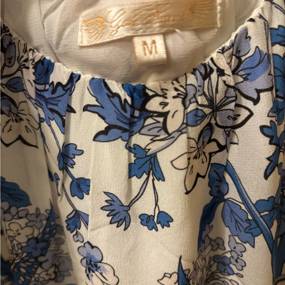 Gold Hawk Silk Toile Maxi Dress – Blue & White Romantic Slip Dress - Picture 4 of 5